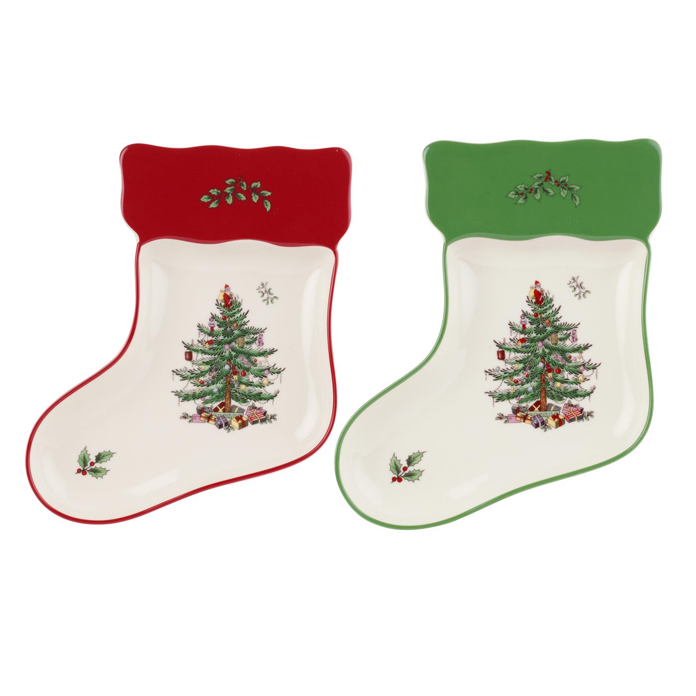 Christmas Tree Stocking Dishes Set of 2 image number null